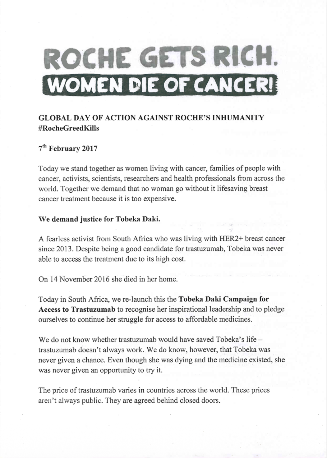 Signed Memorandum Roche Picket (February 2017)