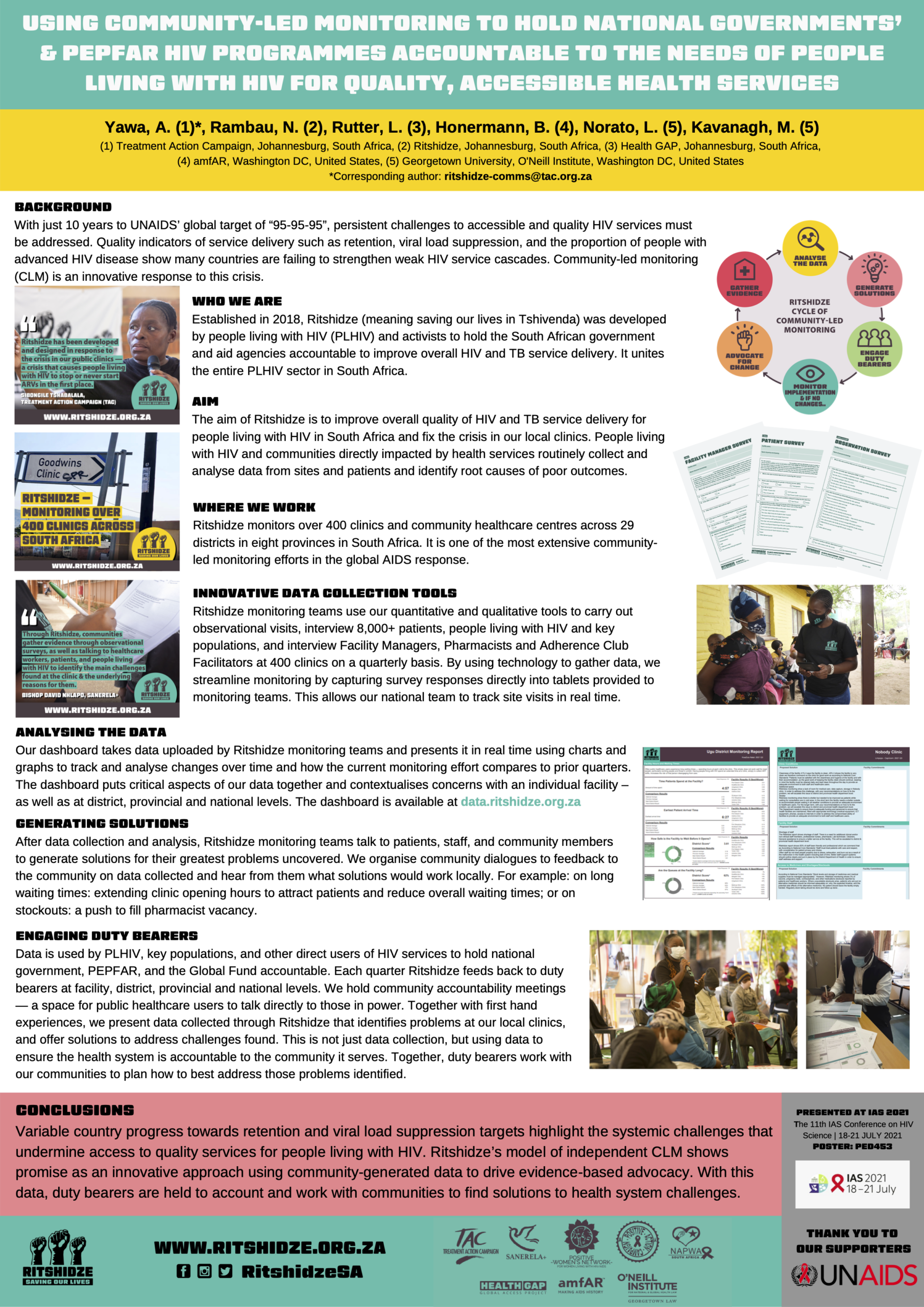 Ritshidze IAS Poster: Using Community-Led Monitoring to Hold National Governments’ & PEPFAR Programmes Accountable (July 2021)